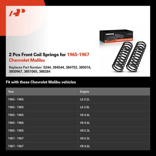 2 Pcs Front Coil Springs for 1965-1967 Chevrolet Malibu