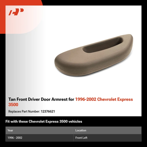 Tan Front Driver Door Armrest for 1996-2002 Chevrolet Express 3500