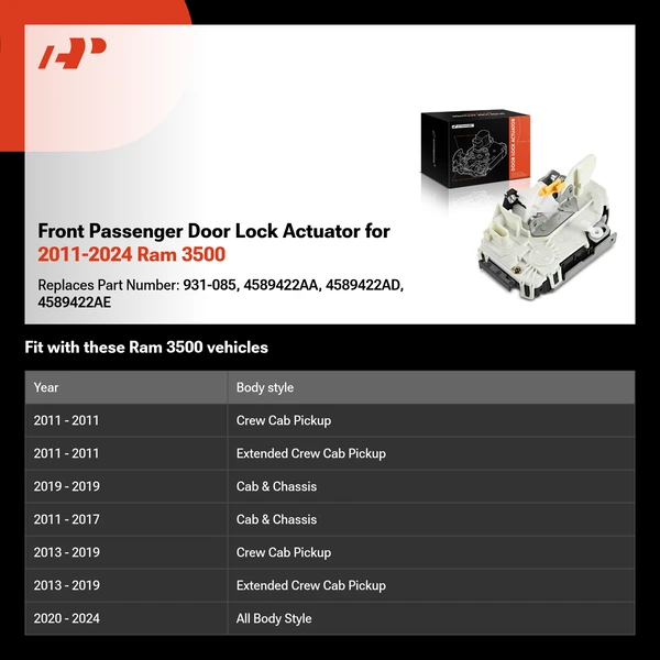 Front Passenger Door Lock Actuator for 2011-2024 Ram 3500