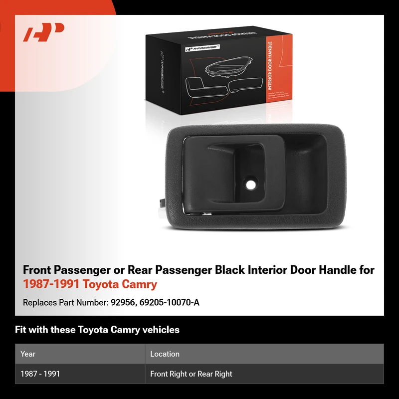 Front Passenger or Rear Passenger Black Interior Door Handle for 1987-1991 Toyota Camry