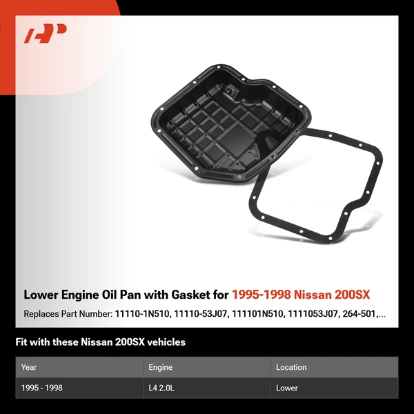 Lower Engine Oil Pan with Gasket for 1995-1998 Nissan 200SX