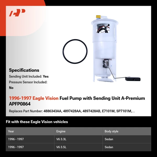 1996-1997 Eagle Vision Fuel Pump with Sending Unit A-Premium APFP0864