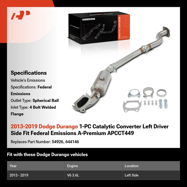 2013-2019 Dodge Durango 1-PC Catalytic Converter Left Driver Side Fit Federal Emissions A-Premium APCCT449