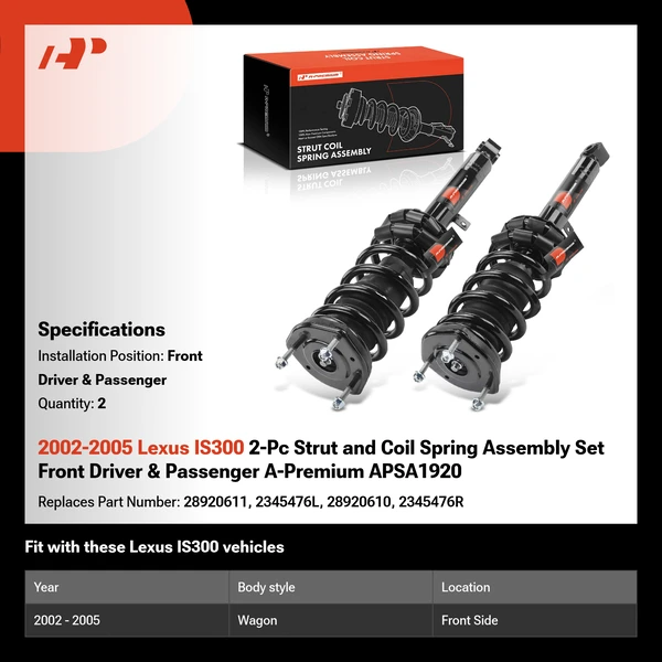 2002-2005 Lexus IS300 2-Pc Strut and Coil Spring Assembly Set Front Driver & Passenger A-Premium APSA1920