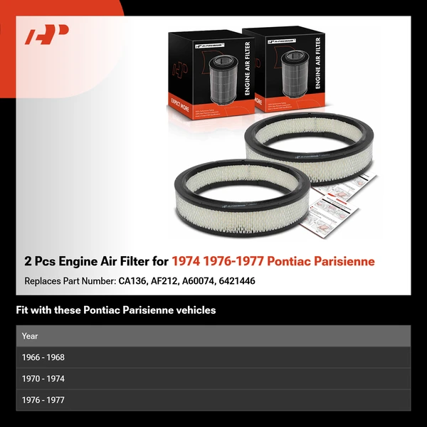 2 Pcs Engine Air Filter for 1974 1976-1977 Pontiac Parisienne