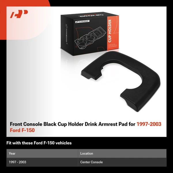Front Console Black Cup Holder Drink Armrest Pad for 1997-2003 Ford F-150