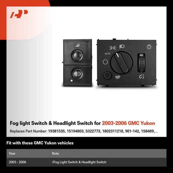 Fog light Switch & Headlight Switch for 2003-2006 GMC Yukon