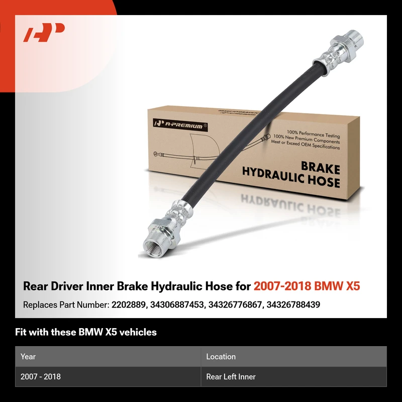 Rear Driver Inner Brake Hydraulic Hose for 2007-2018 BMW X5