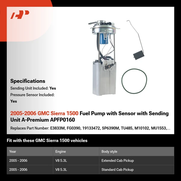 2005-2006 GMC Sierra 1500 Fuel Pump with Sensor with Sending Unit A-Premium APFP0160