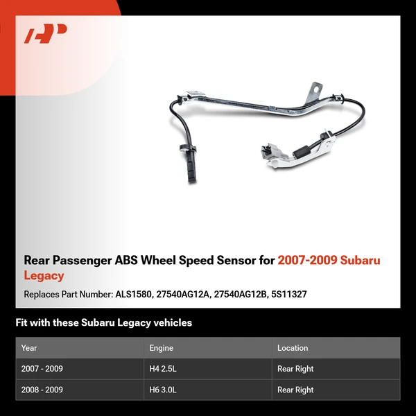Rear Passenger ABS Wheel Speed Sensor for 2007-2009 Subaru Legacy