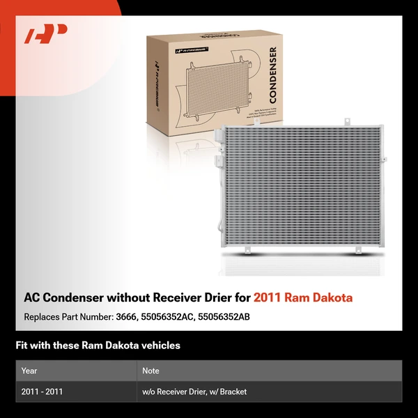 AC Condenser without Receiver Drier for 2011 Ram Dakota