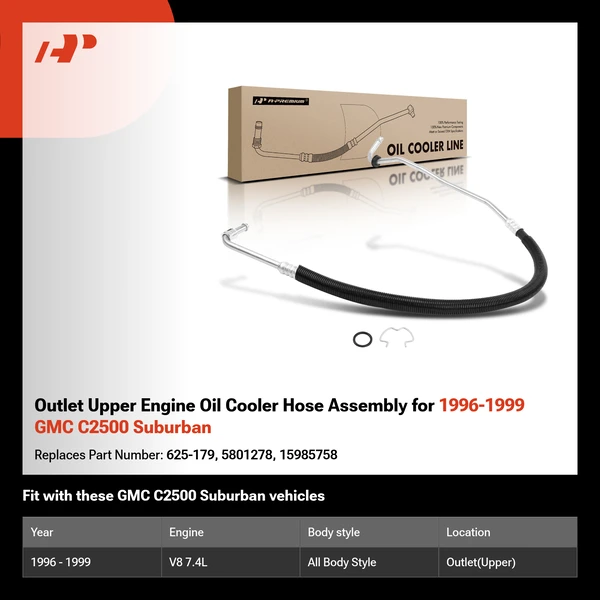Outlet Upper Engine Oil Cooler Hose Assembly for 1996-1999 GMC C2500 Suburban