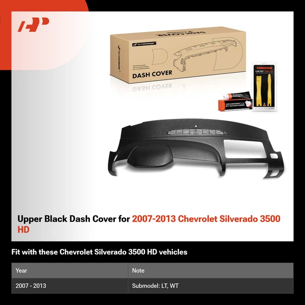 Upper Black Dash Cover for 2007-2013 Chevrolet Silverado 3500 HD