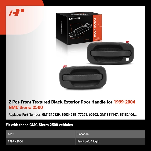2 Pcs Front Textured Black Exterior Door Handle for 1999-2004 GMC Sierra 2500