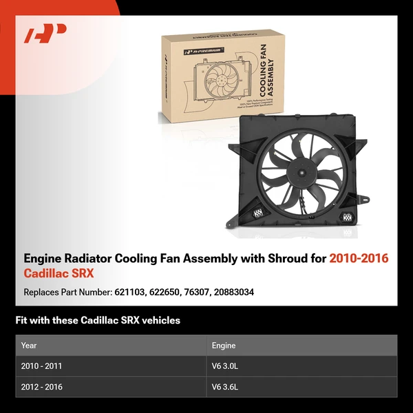 Engine Radiator Cooling Fan Assembly with Shroud for 2010-2016 Cadillac SRX