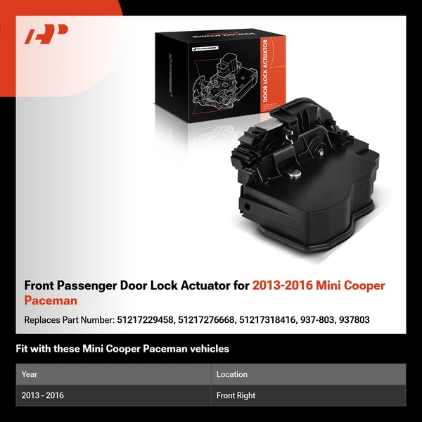 Front Passenger Door Lock Actuator for 2013-2016 Mini Cooper Paceman