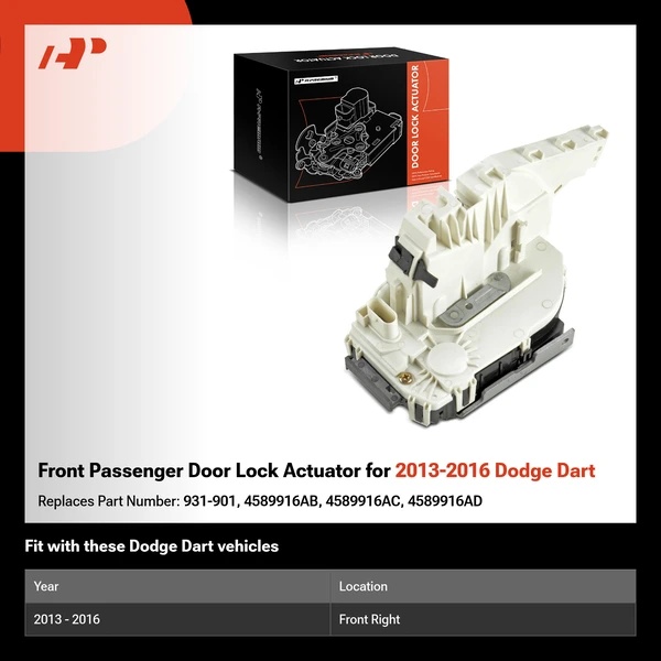 Front Passenger Door Lock Actuator for 2013-2016 Dodge Dart