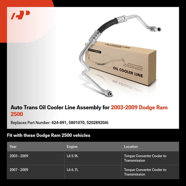 Auto Trans Oil Cooler Line Assembly for 2003-2009 Dodge Ram 2500