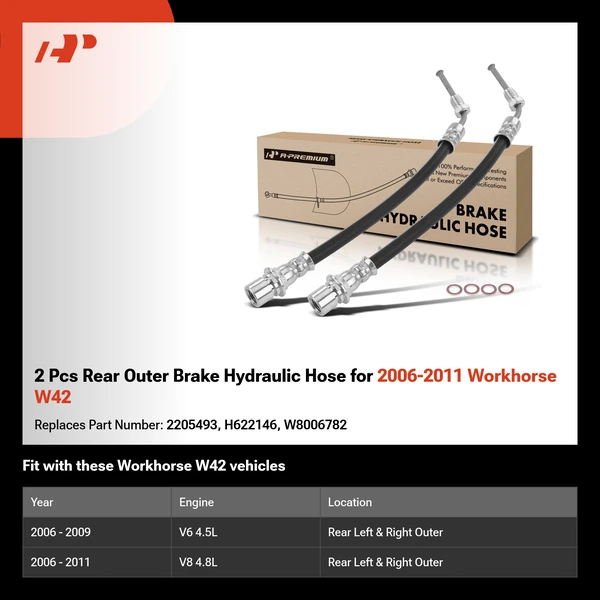 2 Pcs Rear Outer Brake Hydraulic Hose for 2006-2011 Workhorse W42