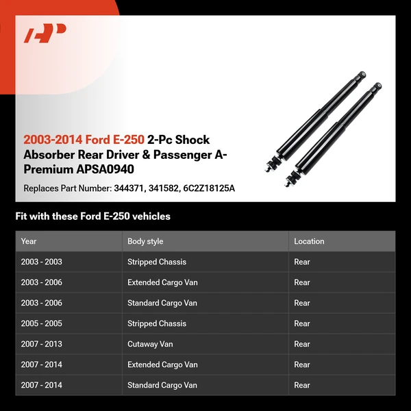 2003-2014 Ford E-250 2-Pc Shock Absorber Rear Driver & Passenger A-Premium APSA0940