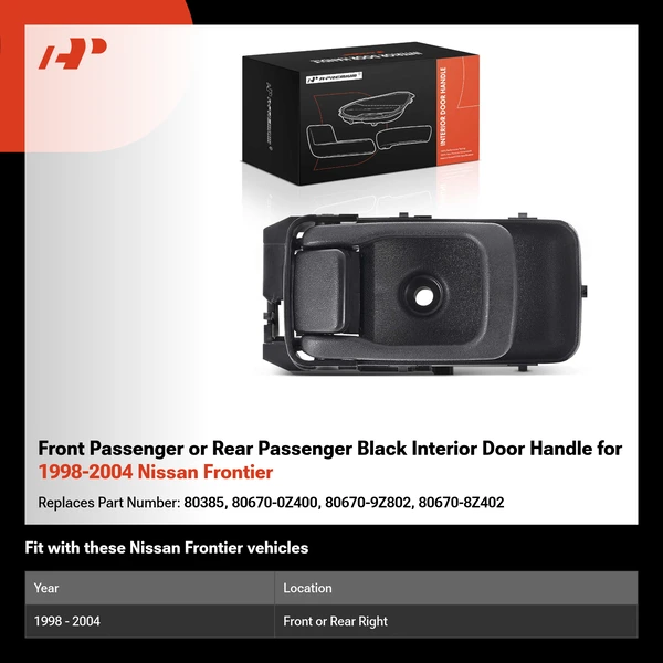 Front Passenger or Rear Passenger Black Interior Door Handle for 1998-2004 Nissan Frontier