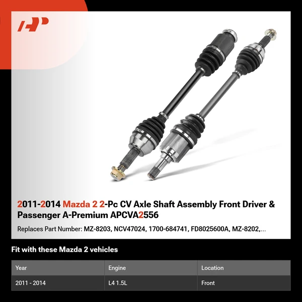 2011-2014 Mazda 2 2-Pc CV Axle Shaft Assembly Front Driver & Passenger A-Premium APCVA2556