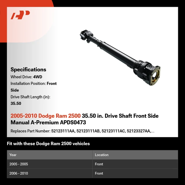 2005-2010 Dodge Ram 2500 35.50 in. Drive Shaft Front Side Manual A-Premium APDS0473