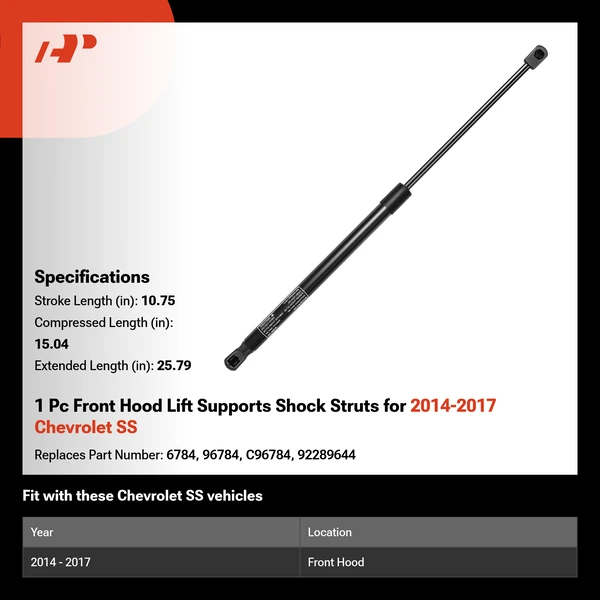 1 Pc Front Hood Lift Supports Shock Struts for 2014-2017 Chevrolet SS