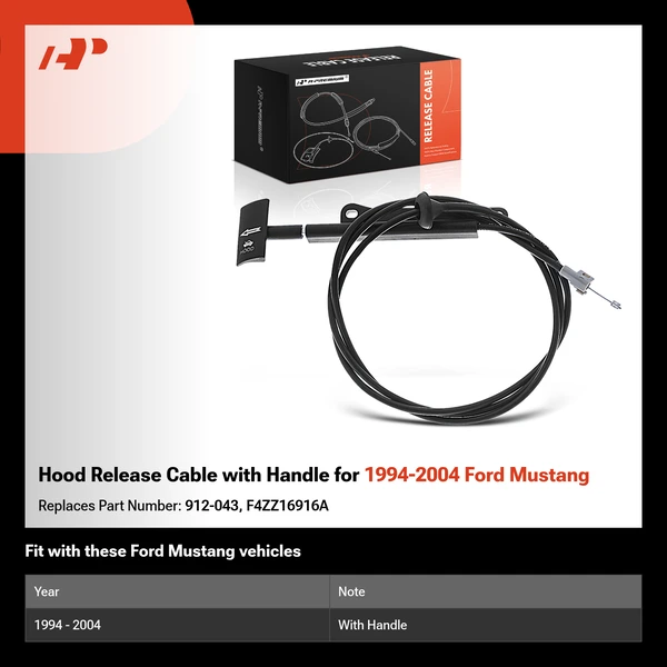Hood Release Cable with Handle for 1994-2004 Ford Mustang