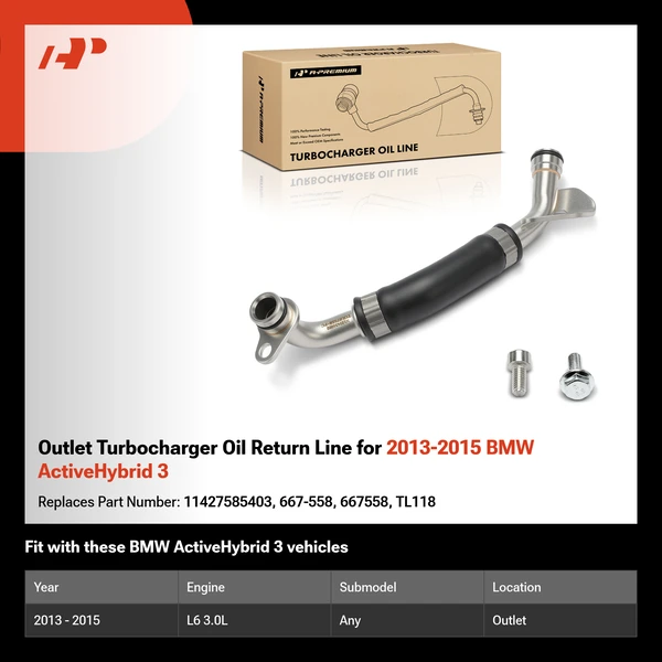 Outlet Turbocharger Oil Return Line for 2013-2015 BMW ActiveHybrid 3