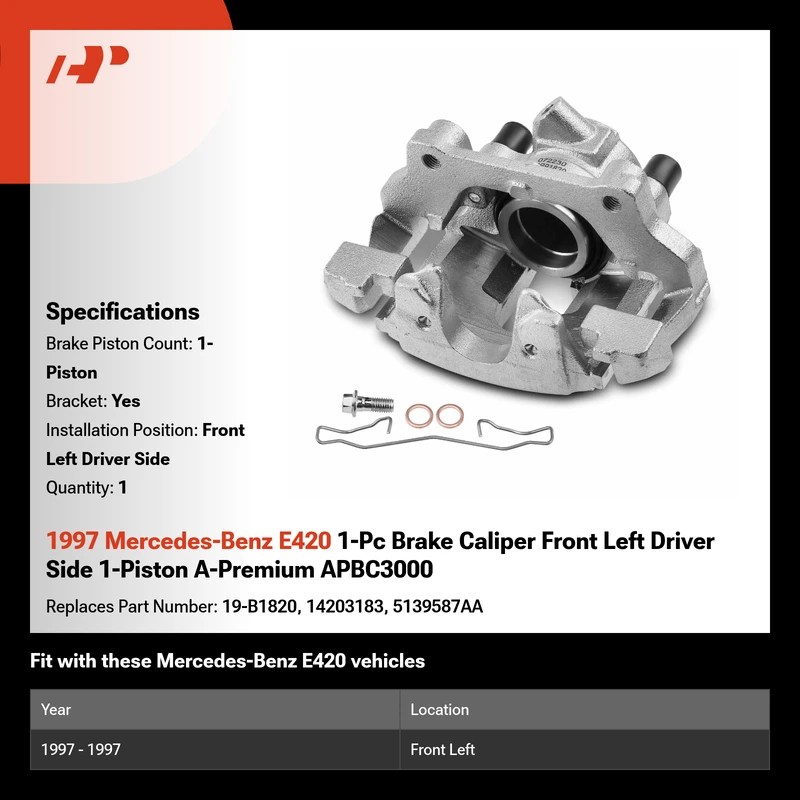 1997 Mercedes-Benz E420 1-Pc Brake Caliper Front Left Driver Side 1-Piston A-Premium APBC3000