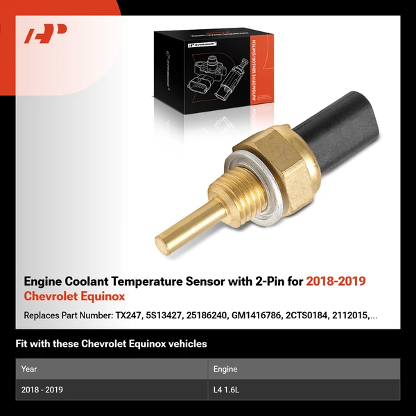 Engine Coolant Temperature Sensor with 2-Pin for 2018-2019 Chevrolet Equinox