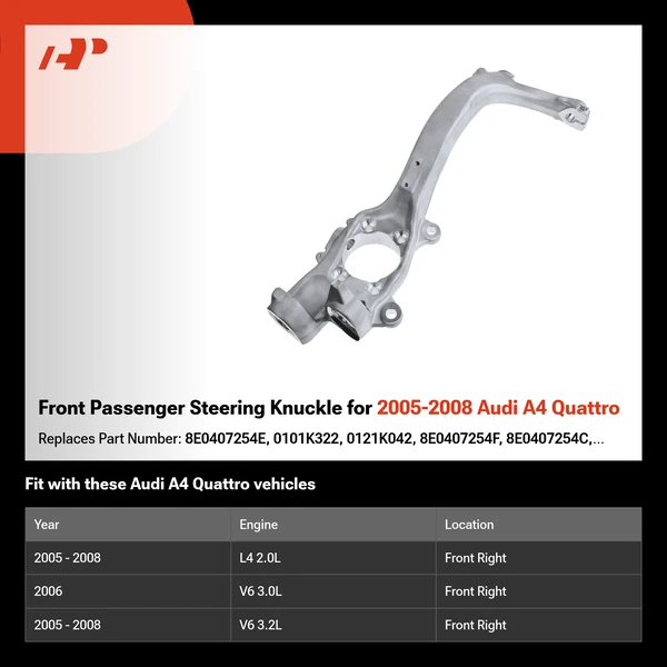 Front Passenger Steering Knuckle for 2005-2008 Audi A4 Quattro