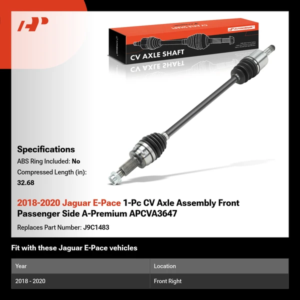 2018-2020 Jaguar E-Pace 1-Pc CV Axle Assembly Front Passenger Side A-Premium APCVA3647