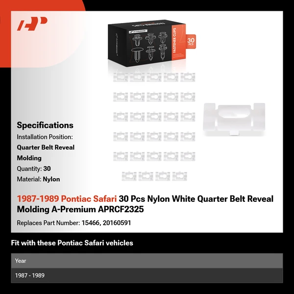 1987-1989 Pontiac Safari 30 Pcs Nylon White Quarter Belt Reveal Molding A-Premium APRCF2325
