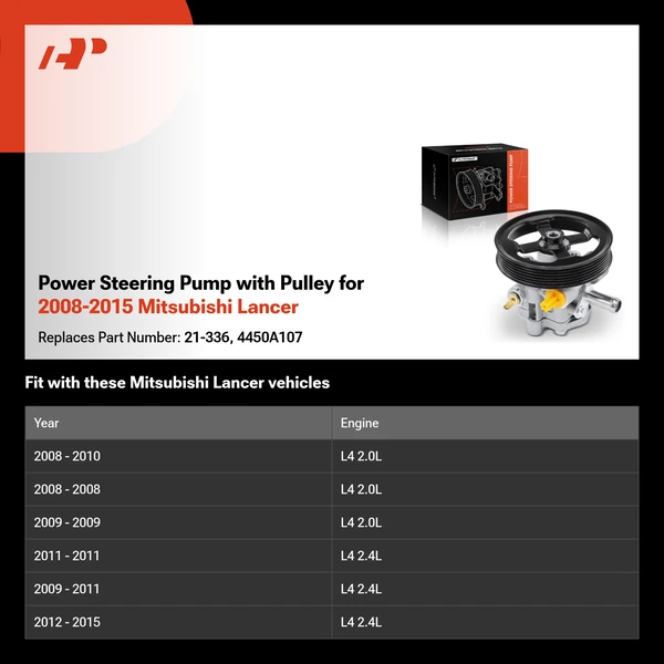 Power Steering Pump with Pulley for 2008-2015 Mitsubishi Lancer