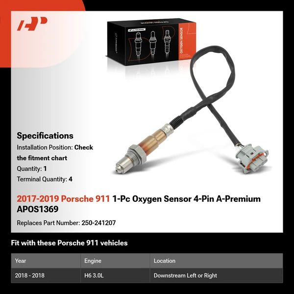 2017-2019 Porsche 911 1-Pc Oxygen Sensor 4-Pin A-Premium APOS1369