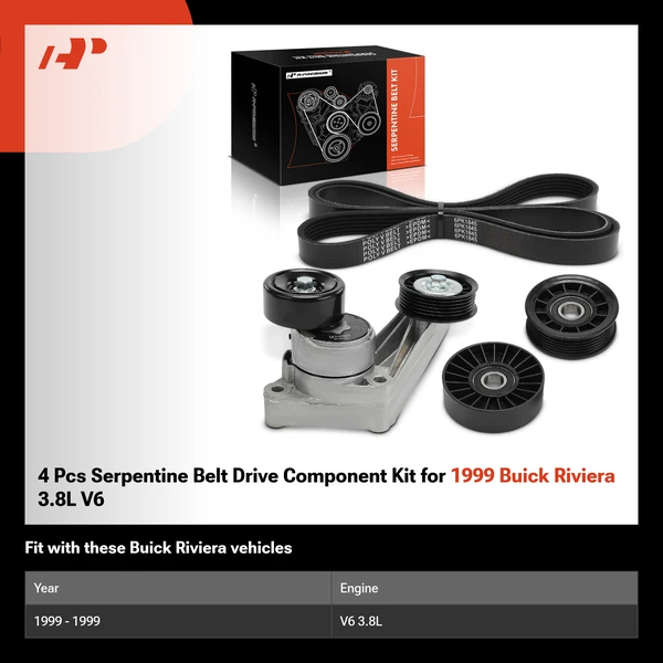 4 Pcs Serpentine Belt Drive Component Kit for 1999 Buick Riviera 3.8L V6