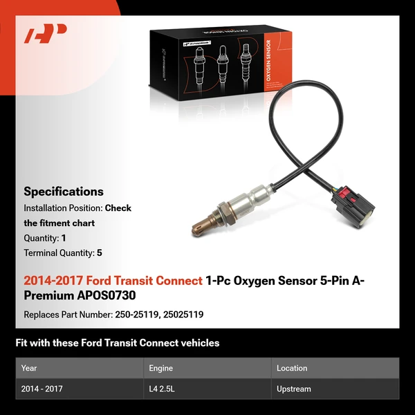 2014-2017 Ford Transit Connect 1-Pc Oxygen Sensor 5-Pin A-Premium APOS0730