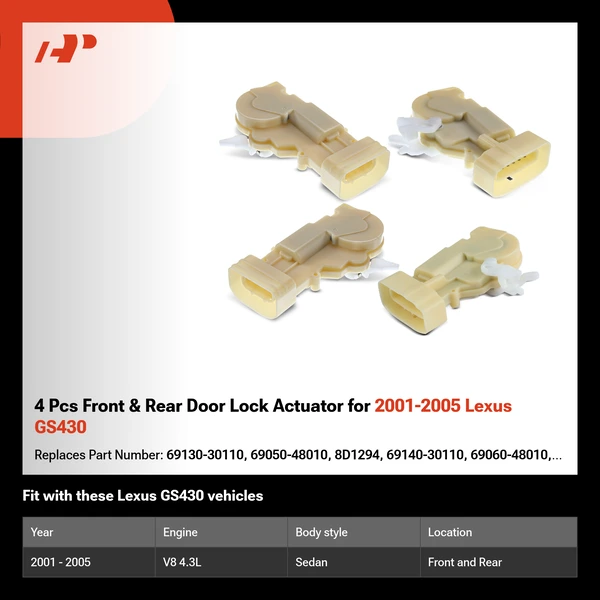 4 Pcs Front & Rear Door Lock Actuator for 2001-2005 Lexus GS430