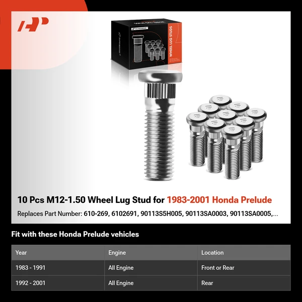 10 Pcs M12-1.50 Wheel Lug Stud for 1983-2001 Honda Prelude