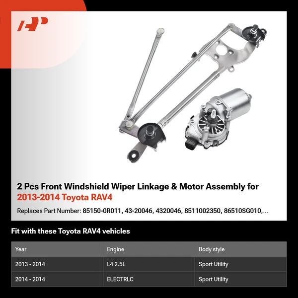2 Pcs Front Windshield Wiper Linkage & Motor Assembly for 2013-2014 Toyota RAV4