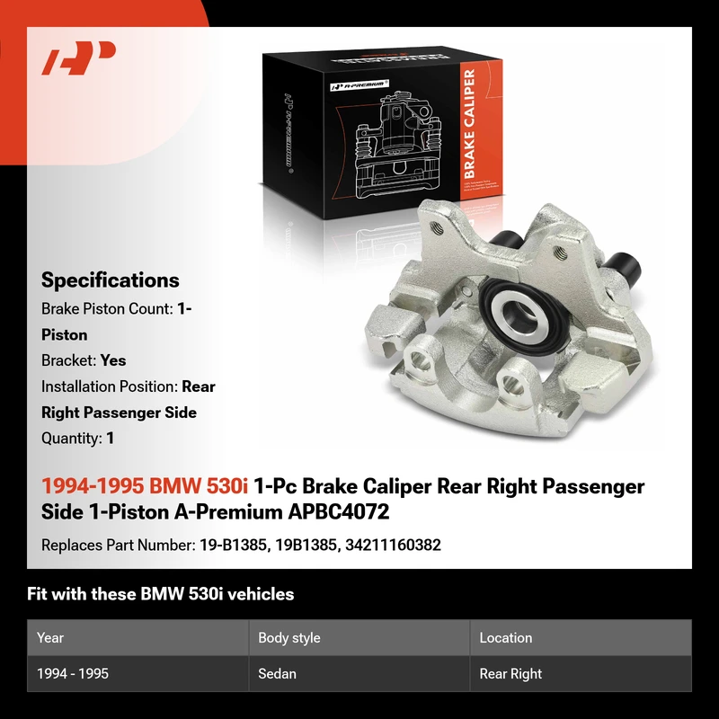 1994-1995 BMW 530i 1-Pc Brake Caliper Rear Right Passenger Side 1-Piston A-Premium APBC4072