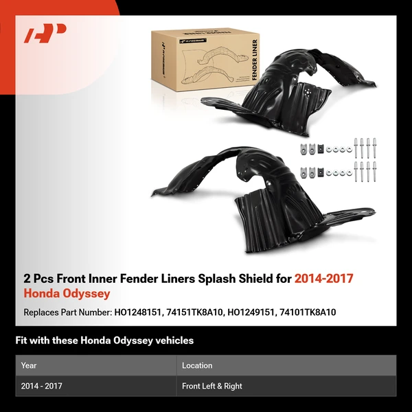 2 Pcs Front Inner Fender Liners Splash Shield for 2014-2017 Honda Odyssey