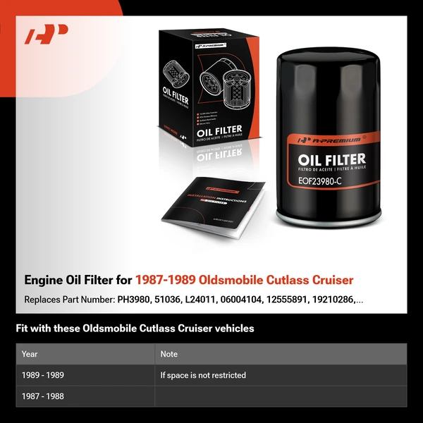 Engine Oil Filter for 1987-1989 Oldsmobile Cutlass Cruiser