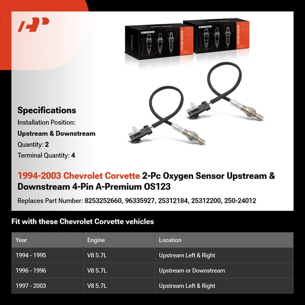 1994-2003 Chevrolet Corvette 2-Pc Oxygen Sensor Upstream & Downstream 4-Pin A-Premium OS123