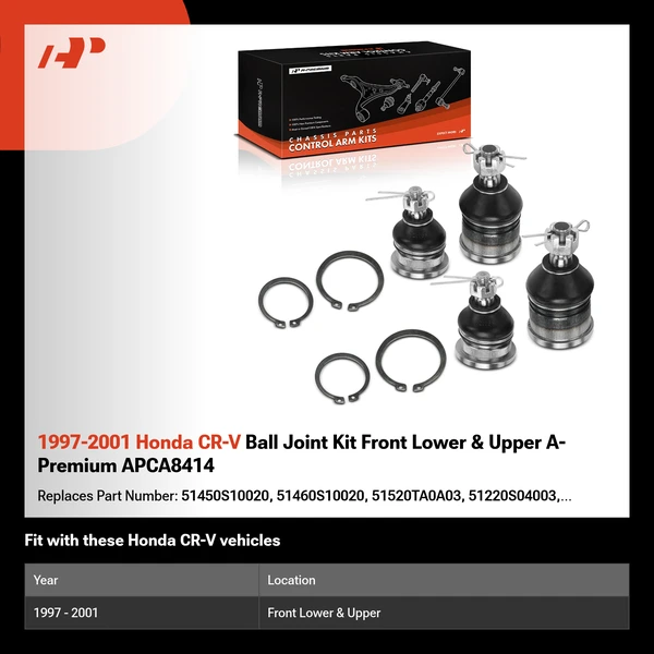 1997-2001 Honda CR-V Ball Joint Kit Front Lower & Upper A-Premium APCA8414