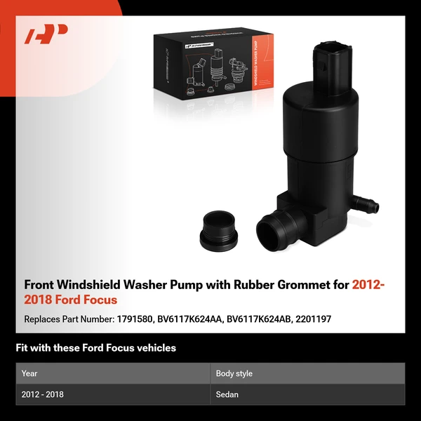 Front Windshield Washer Pump with Rubber Grommet for 2012-2018 Ford Focus