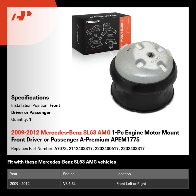 2009-2012 Mercedes-Benz SL63 AMG 1-Pc Engine Motor Mount Front Driver or Passenger A-Premium APEM1775