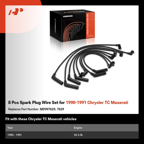8 Pcs Spark Plug Wire Set for 1990-1991 Chrysler TC Maserati